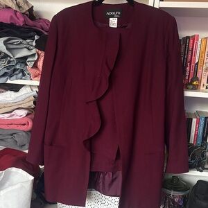 Adolfo Women's Deep Burgundy 2 piece high waisted pants and blazer suit 10 wool